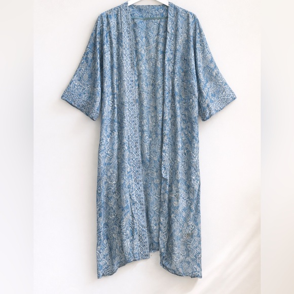 hand made Other - Boho Silk Batik Kimono Duster Blue Festival Beach Cover Up One Size